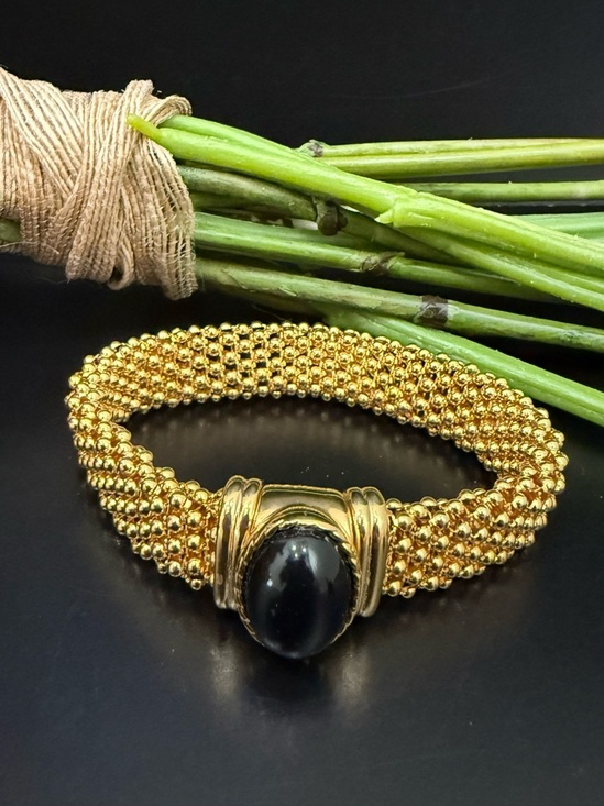 Elizabeth Taylor Jewelry - Vintage Elizabeth Taylor for AVON White Diamonds Gold Mesh Cabochon Bracelet